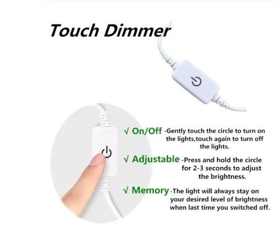 Customizable sewing machine LED light bar with touch-sensitive dimming controls for precise illumination