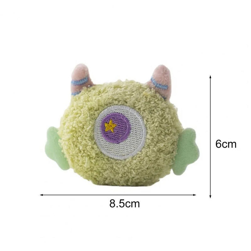 Dog chew toy with built-in squeaker, a plush cartoon-shaped interactive pet toy measuring 8.5cm long and 6cm wide, designed for bite-resistant play, to relieve boredom and promote dental health, available in grey, green, pink, white or yellow