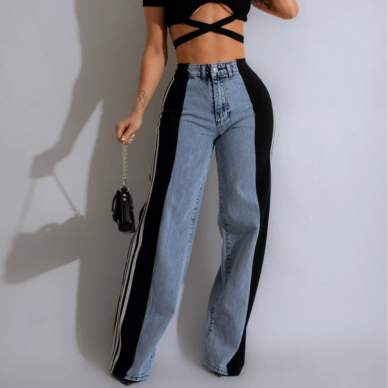 Stylish Denim Pants with Three-Stripe Accents