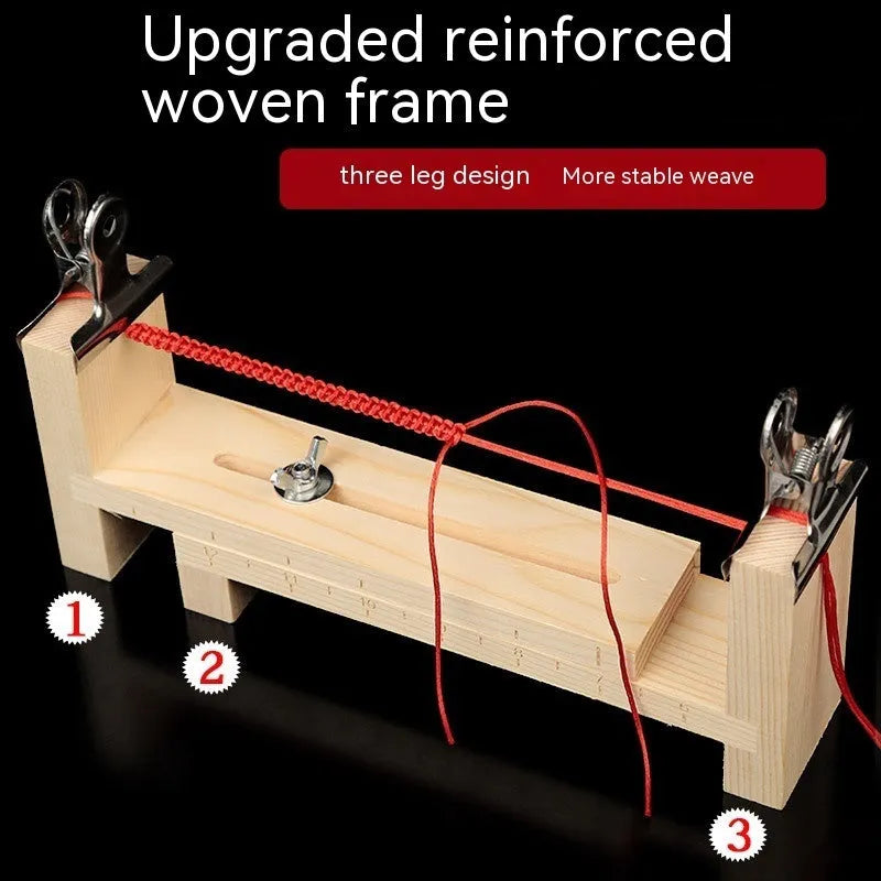 Solid wood handmade weaving rack with three-leg design and fixing clips for DIY bracelet and necklace making