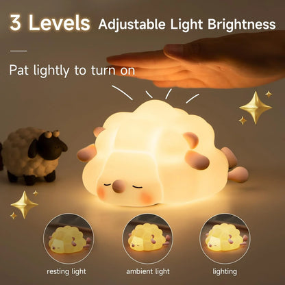 Adorable sheep-themed LED night light with adjustable brightness and 30-minute auto-off timer for kids' bedrooms