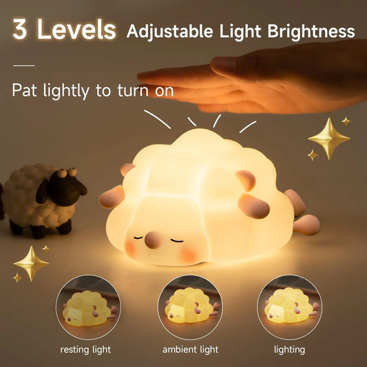 Adorable sheep-themed LED night light with adjustable brightness and 30-minute auto-off timer for kids' bedrooms
