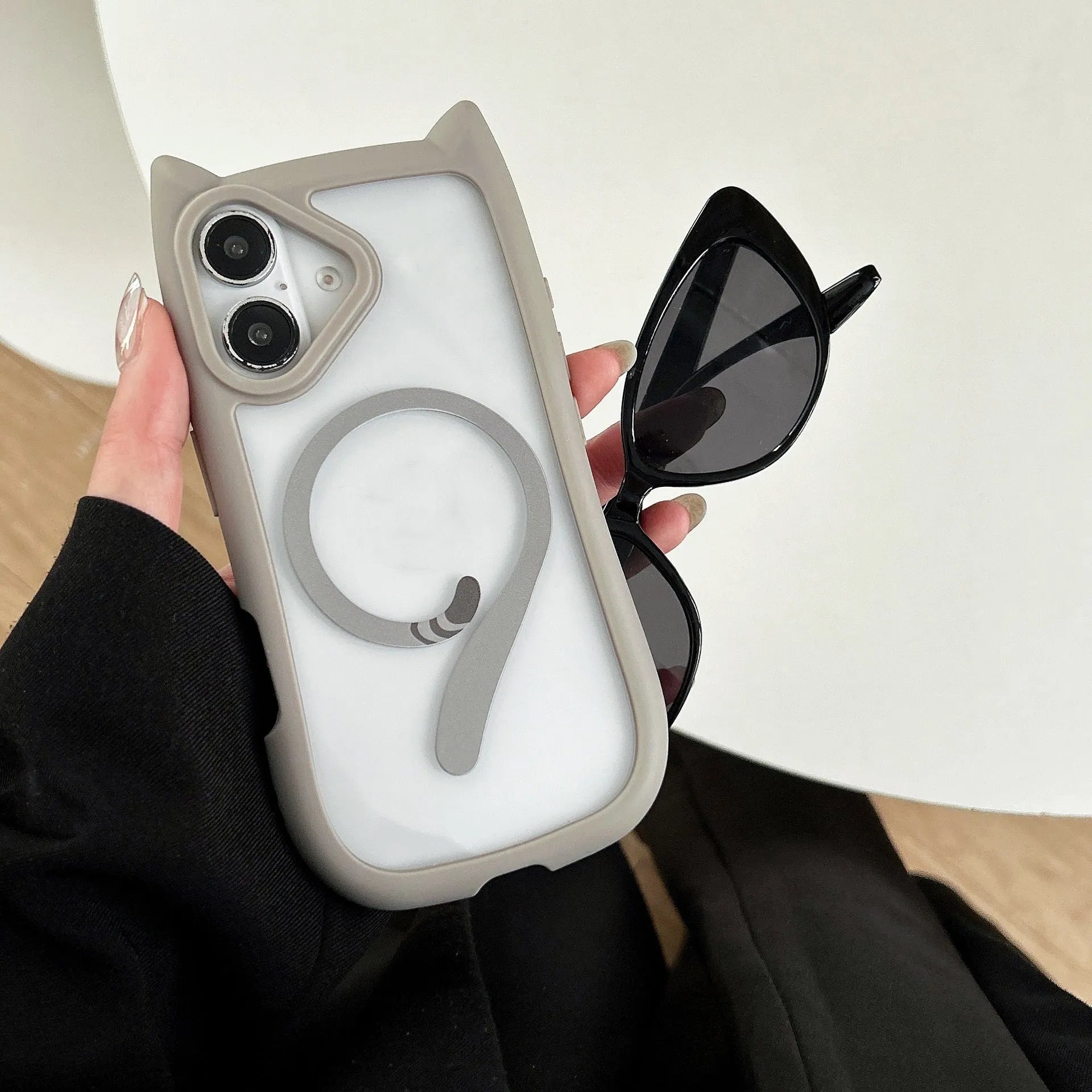 Transparent acrylic TPU phone case with magnetic suction for iPhone 17 series in black, blue, grey, and pink colours