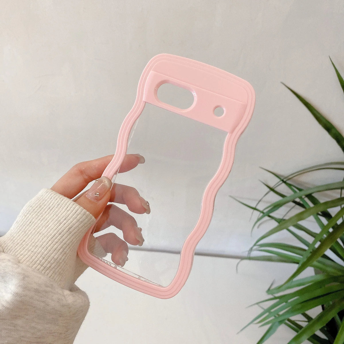 Two-in-one wave shell transparent phone case with PC colour hem for Google Pixel models