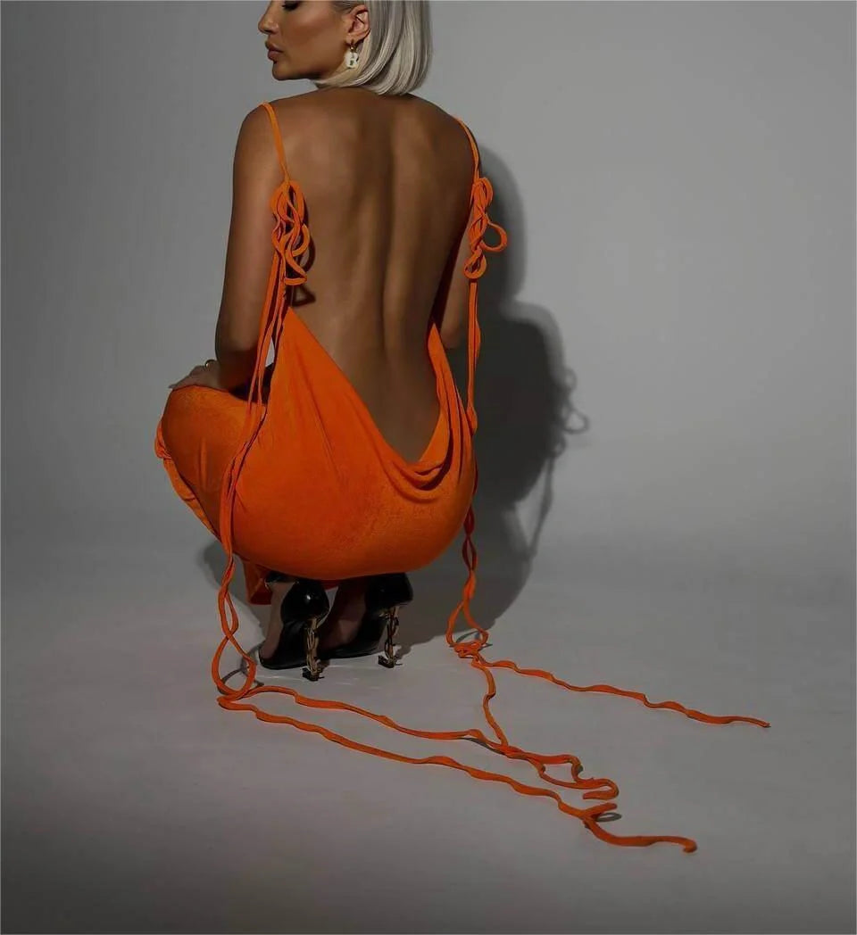 Backless lace-up long summer dress in various colours