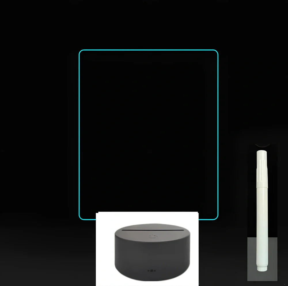 3D acrylic LED message board on black ABS base, 96cm x 40cm, with touch colourful lights and stylus