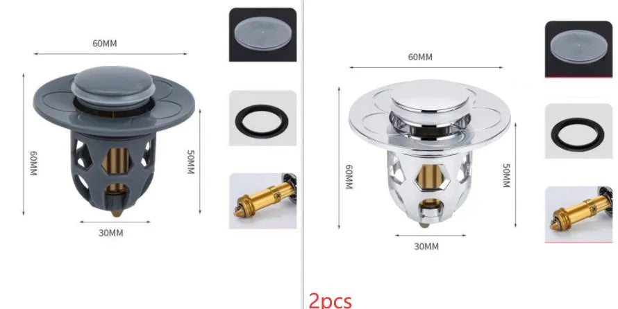 Copper core bouncing washbasin drain plug with universal 1.1-1.5 inch head in metallic finish
