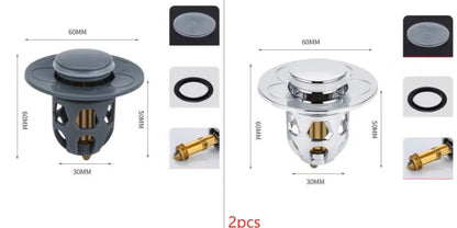Copper core bouncing washbasin drain plug with universal 1.1-1.5 inch head in metallic finish