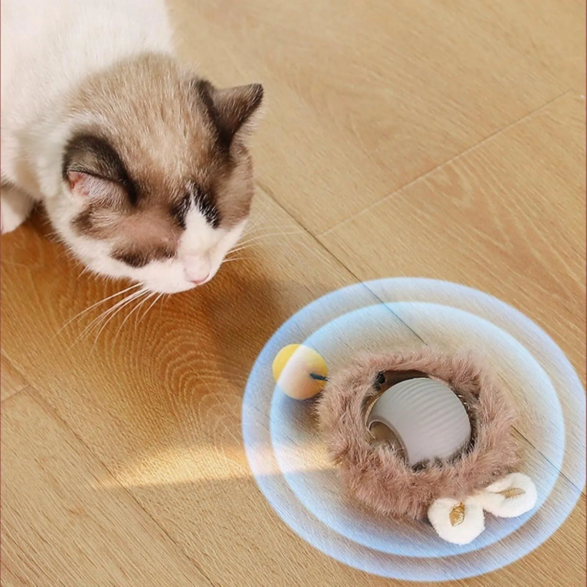 Interactive automatic rotating pet ball toy with string attachment for cats and dogs