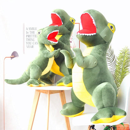 Green cartoon Tyrannosaurus dinosaur plush toy with reversible sequins