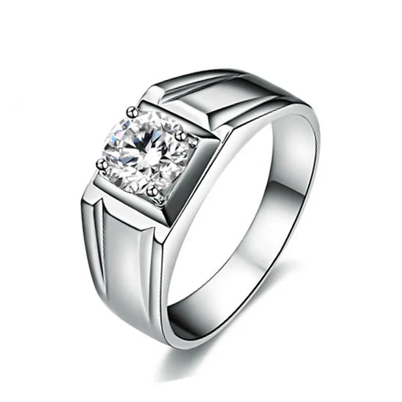 Large square diamond men's ring made of copper with an adjustable band, shown in gold and platinum colour options.