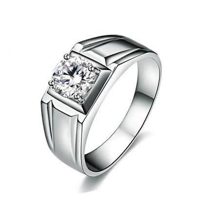 Large square diamond men's ring made of copper with an adjustable band, shown in gold and platinum colour options.