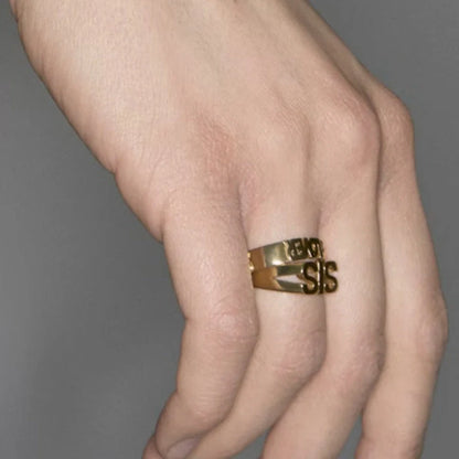 18K gold plated titanium steel letter seal ring with geometric design for women