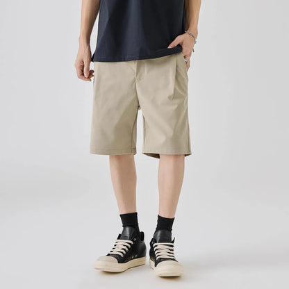 Men's straight-leg summer trousers in khaki colour with micro-elastic polyester fabric