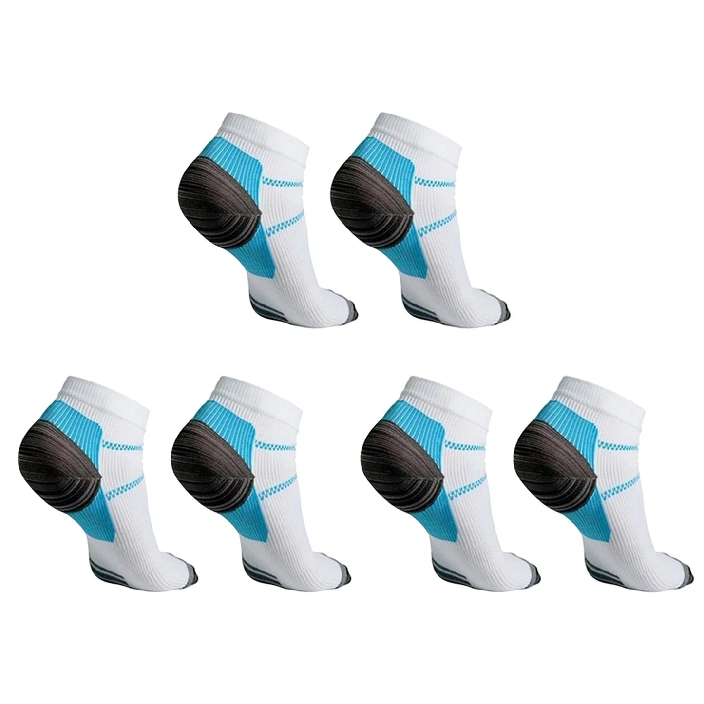 Compression socks designed to relieve plantar fasciitis and heel spur pain, featuring breathable and moisture-wicking materials for all-day comfort.