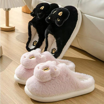 Cotton cat slippers with memory foam insole in black, white, gray, and pink