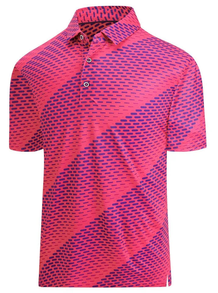 Men's short sleeve t-shirt with 3D printed pattern and silver zip decorations on polyester mesh fabric