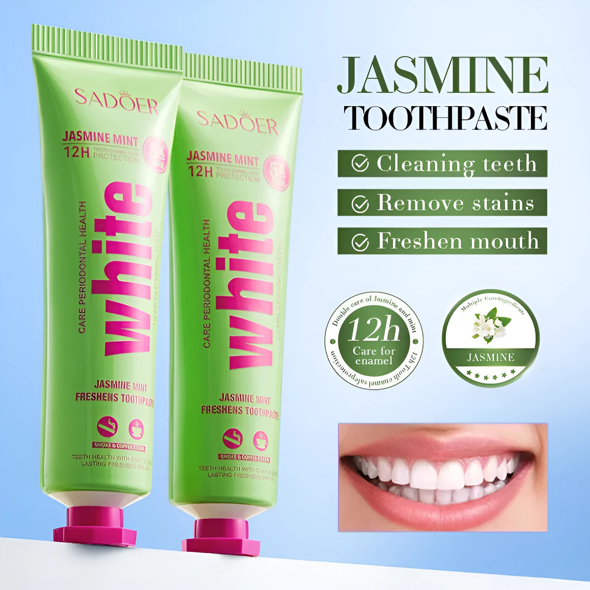 30g household toothpaste tube in jasmine, sea salt, ginger, raspberry or double mint flavour