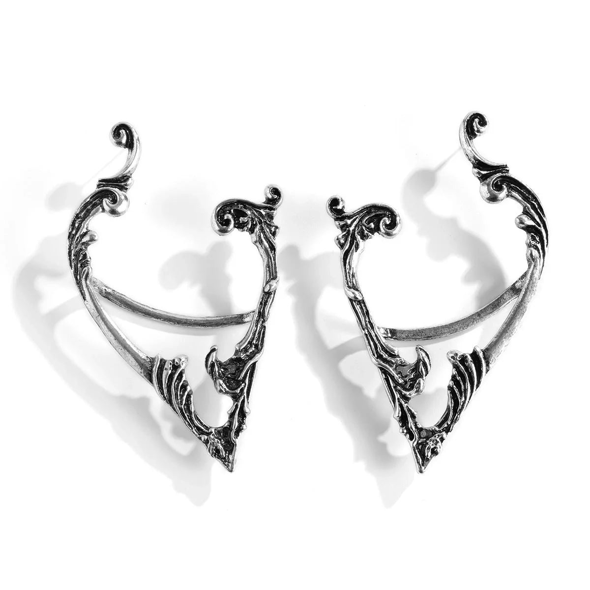 Dark elf no piercing ear clips in silver for gothic style