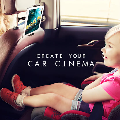 Hands-free car backseat mount for smartphones and tablets, with 360-degree rotation and shockproof protection