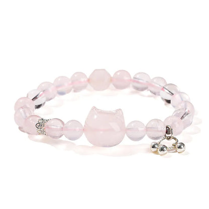 Women's geometric cat head bracelet with pink crystal beads and copper setting