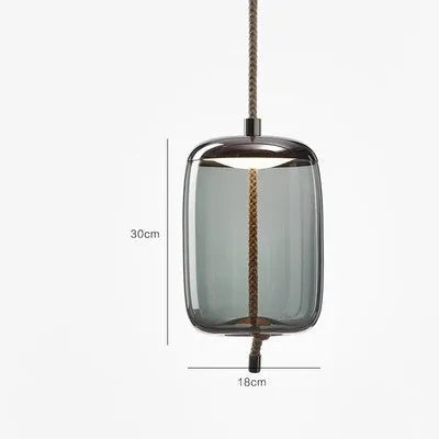 Glass chandelier with twine design, 30cm by 30.5cm, LED warm light, 220V, in amber, water blue, or smoke grey.