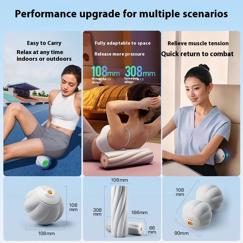 Electric smart peanut massage ball in silicone for deep muscle relaxation and fitness recovery, used as portable yoga equipment and sports recovery tool with handheld electric vibration function