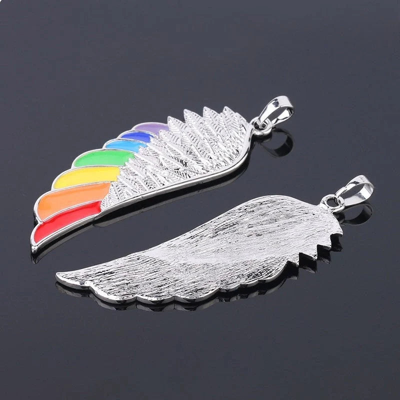 Stainless steel wing pendant necklace with natural stone, elegant unisex jewellery