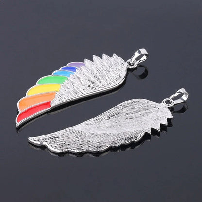 Stainless steel wing pendant necklace with natural stone, elegant unisex jewellery