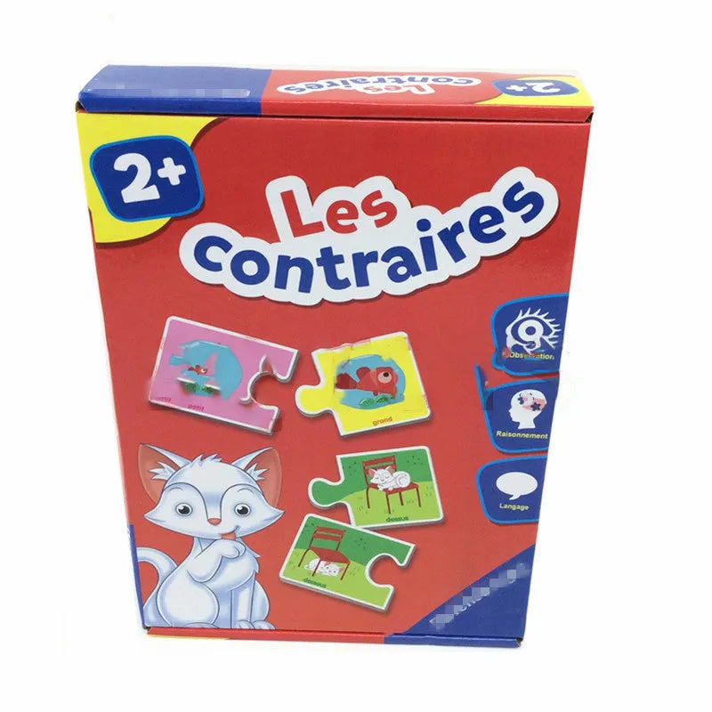 French language puzzle toy with 12 matching pairs of thickened hard paper cards for children aged 2+