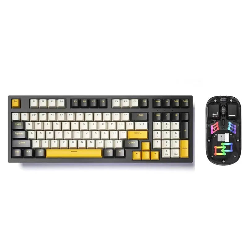 Mechanical keyboard and wireless mouse set in a chosen colour like beige gray or sky blue on a desk.