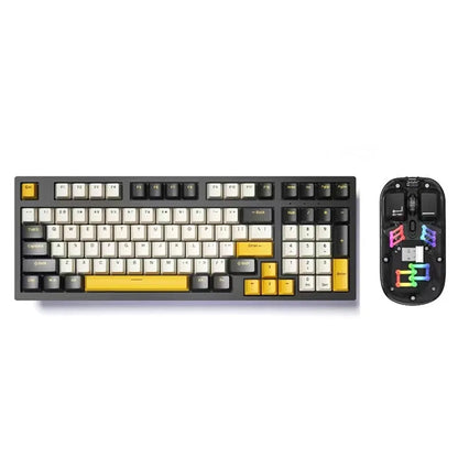 Mechanical keyboard and wireless mouse set in a chosen colour like beige gray or sky blue on a desk.