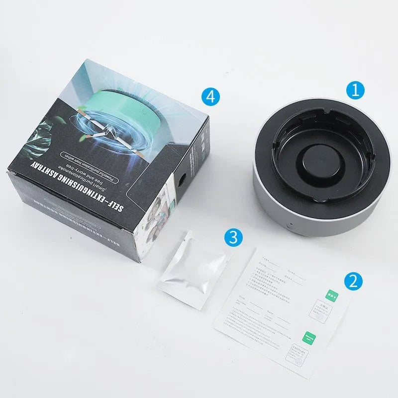Portable automatic air purifier ashtray with negative ion technology for smoke removal