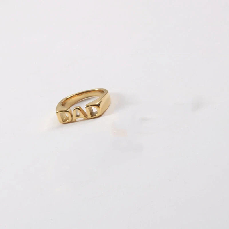 18K gold plated titanium steel letter seal ring with geometric design for women