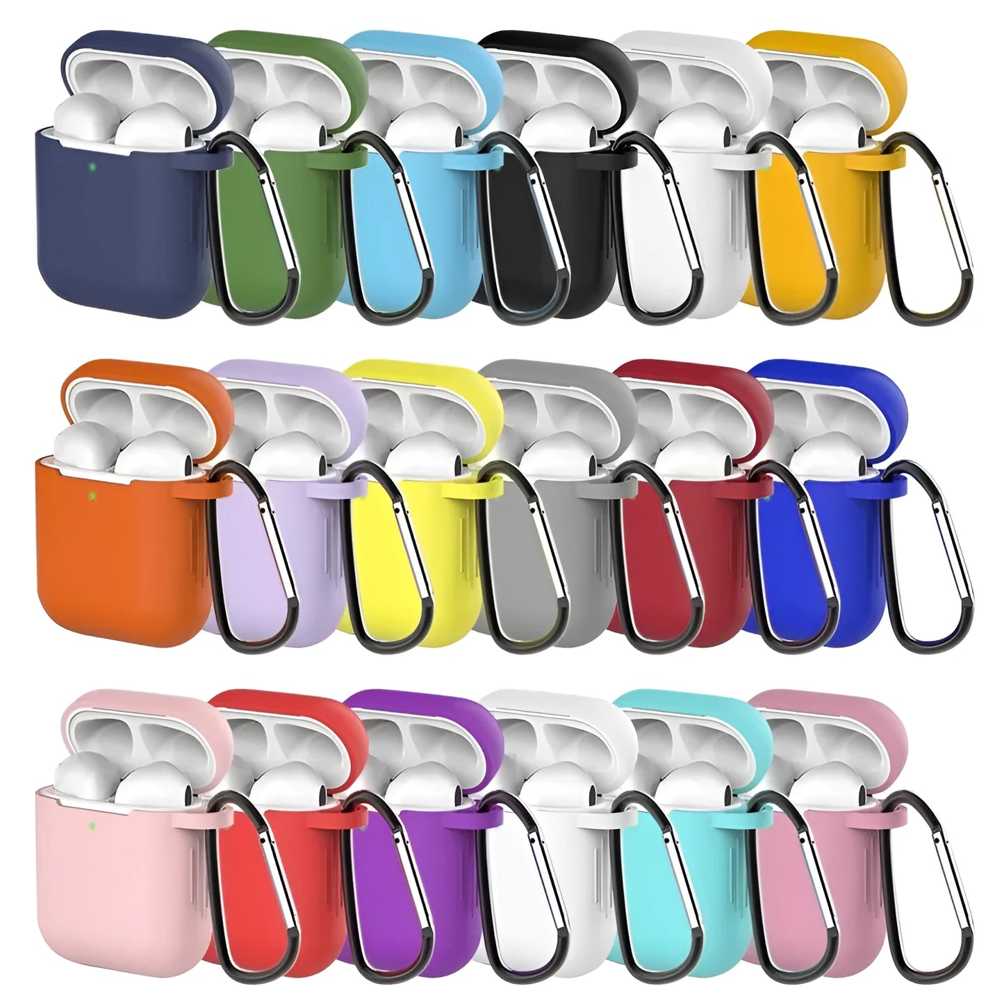 Liquid silicone clamshell case for Apple AirPods 1st and 2nd generation, shown in navy blue colour.