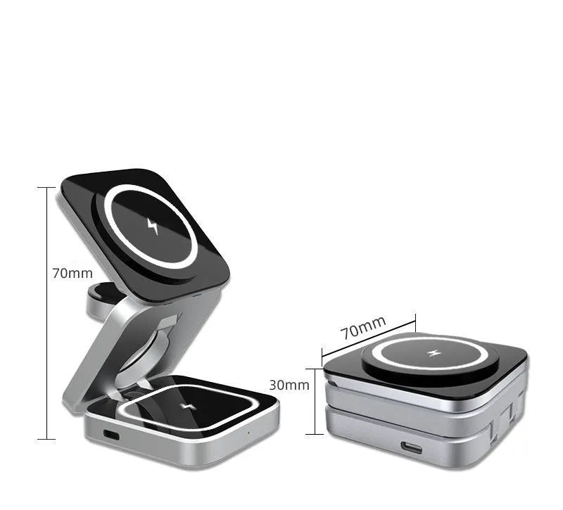 Folding three-in-one wireless charging bracket for Apple Samsung and Google devices with magnetic induction ring