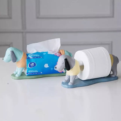 Cartoon dachshund with a tray resin desktop decoration