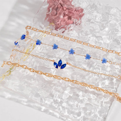 4-piece Blue Flower Love Butterfly Bracelet Set with sparkling rhinestones