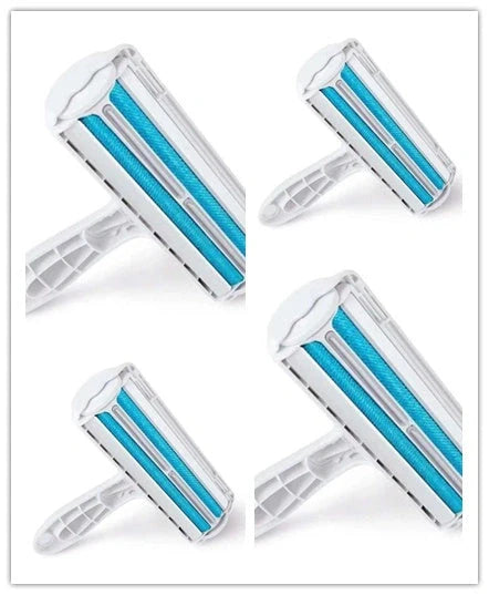 Efficient pet hair remover tool in red and blue for furniture and carpets