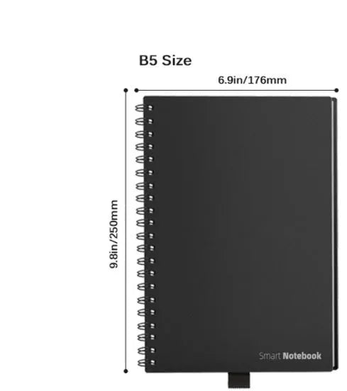 Business intelligence notebook with PVC cover, 30 sheets, 181 x 255 mm, A5 and B5 options, audio recording and handwriting recognition