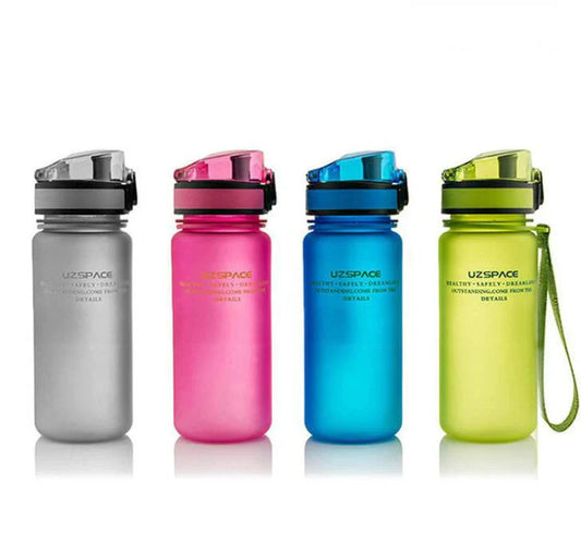 500ml leak-proof sports water bottle in red, blue, green, and grey
