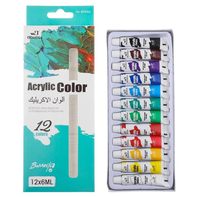 12-colour artist pigment set with tubes for acrylic, gouache, watercolour, oil painting, glass and textile techniques