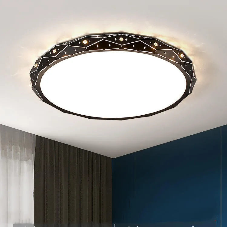 Round black iron frame LED ceiling lamp with dimming control for living room installation