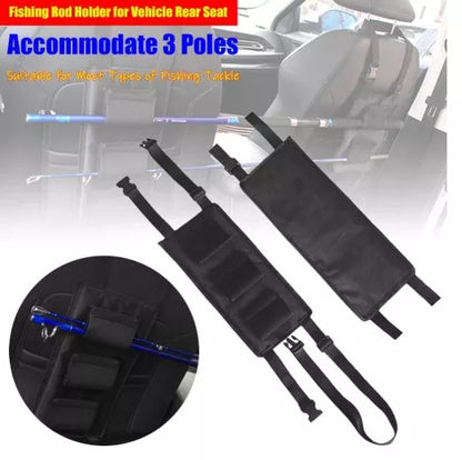 Car Seat Fishing Rod Holder with secure lever and neoprene wrap for safe rod transport