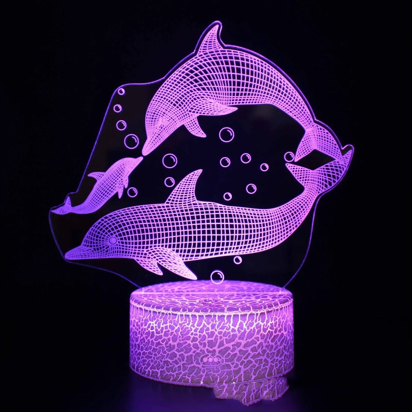 Dolphin-shaped night light with touch control, measuring 205mm by 120mm by 4mm with LED illumination