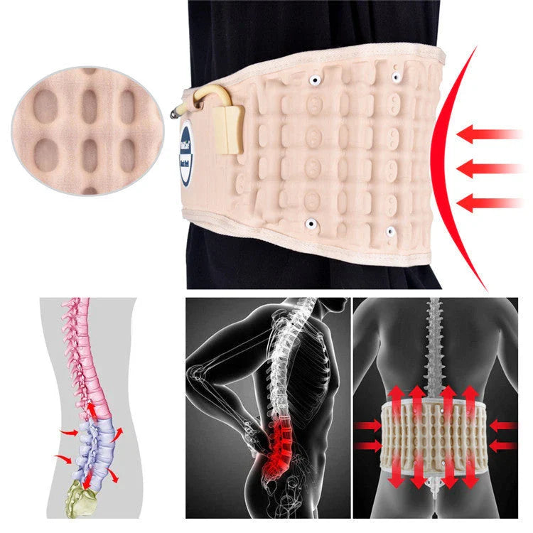 Ergonomic back support belt with adjustable lumbar traction and heat therapy for pain relief
