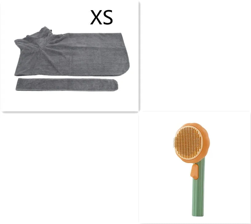 Hand-held pumpkin-coloured pet brush with stainless steel needles for grooming cats and dogs