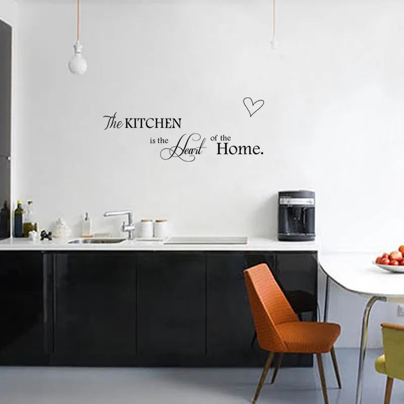 Black 'Kitchen Is Heart Of The Home' PVC wall sticker mural measuring 60x15 cm for removable kitchen decoration