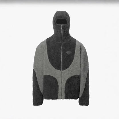 Men's hooded sweatshirt jacket with patchwork design in classic colors