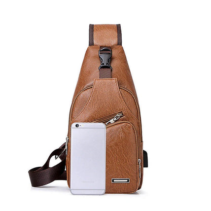 Stylish Men's USB Charging Chest Bag in Black, Coffee, and Light Brown colours
